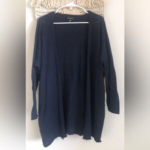 Eskandar Linen Cotton Open Long Cardigan Sweater One Size Navy Blue